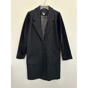 Diesel Wool Blend Long Line Coat Two Button Black Mixed Media Fur Women's Small